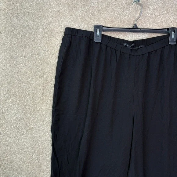 NWT EILEEN FISHER Silk Tapered Pants Women's 2X Black Side Slit Pull On Stretch